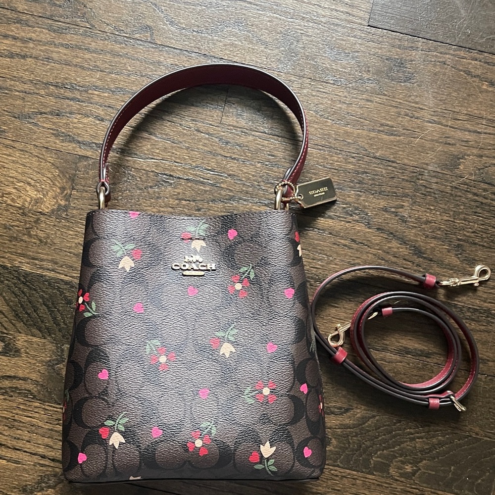 Coach Dark Brown Floral Shoulder Bag